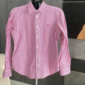 Ralph Lauren Sport Fuchsia and White Striped  slim fit Button down Shirt 12
